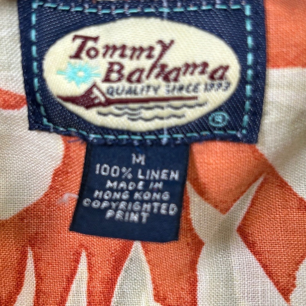 Tommy Bahama Linen Camp Shirt Mens M Orange Floral Tropical Island Hong Kong - Picture 4 of 9
